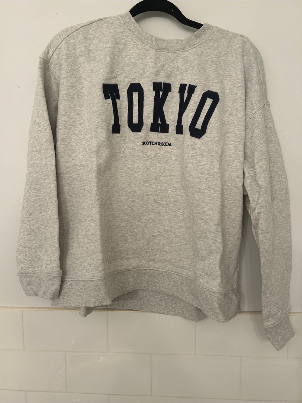 Scotch & Soda Light Gray Crewneck Sweatshirt with Navy TOKYO Logo